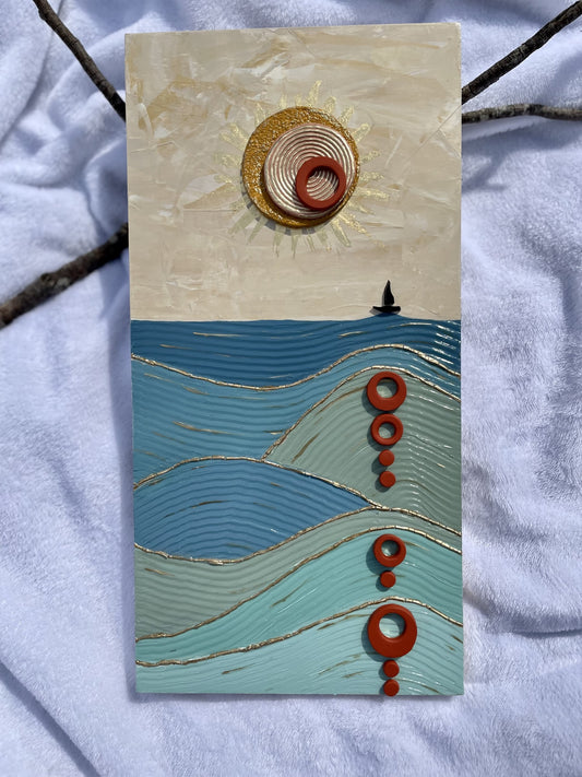 Unique/Whimsical Mixed media Seascape with clay accents