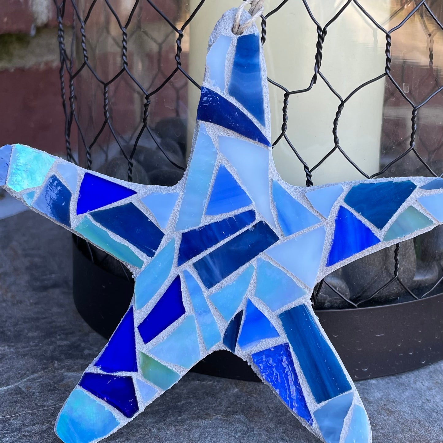 Blue mosaic sea star ornament