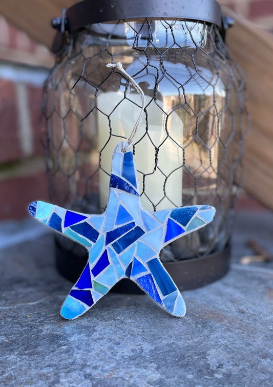 Blue mosaic sea star ornament