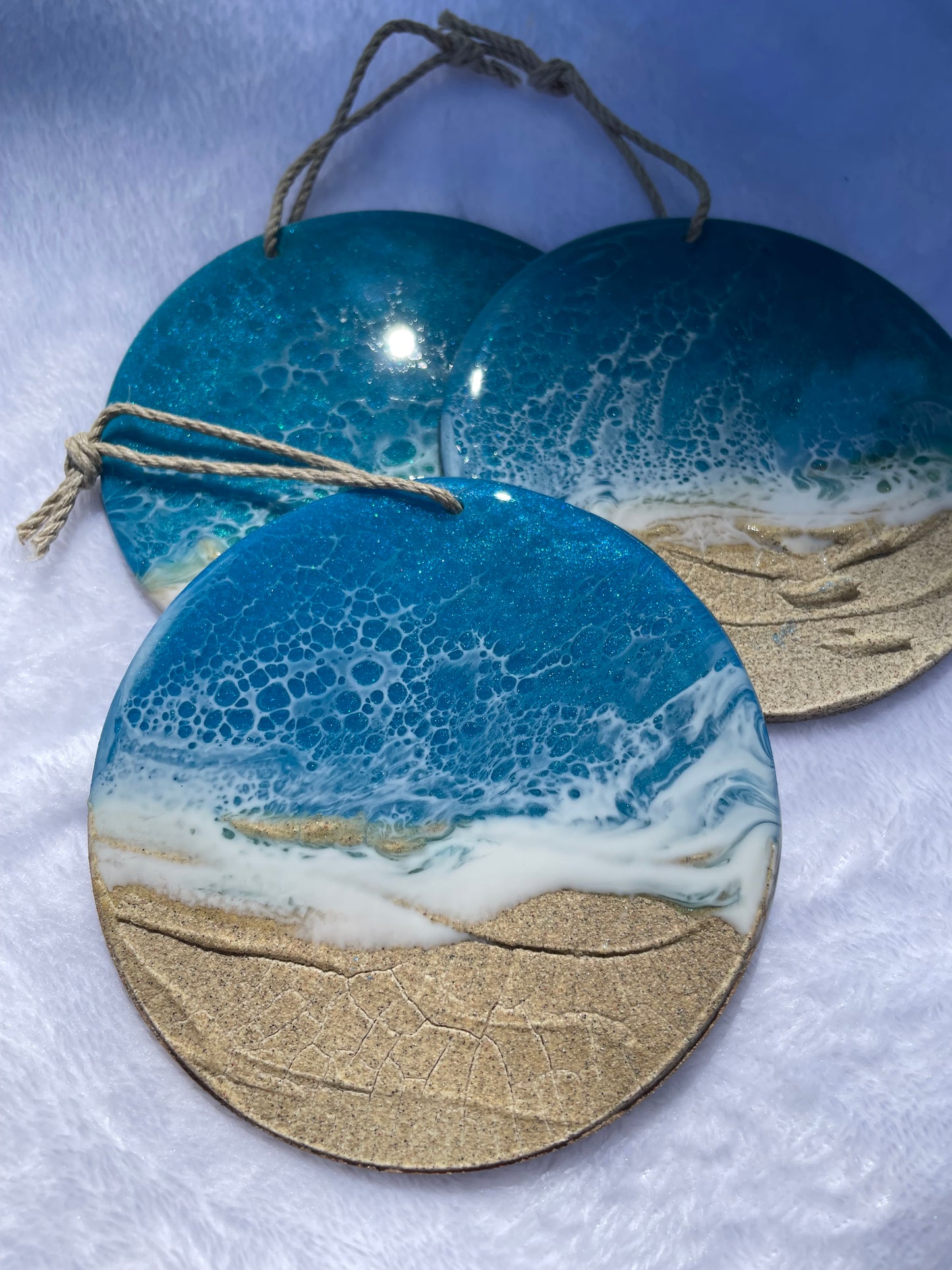 Aquamarine blue ocean with frothy wave resin ornament/hanging