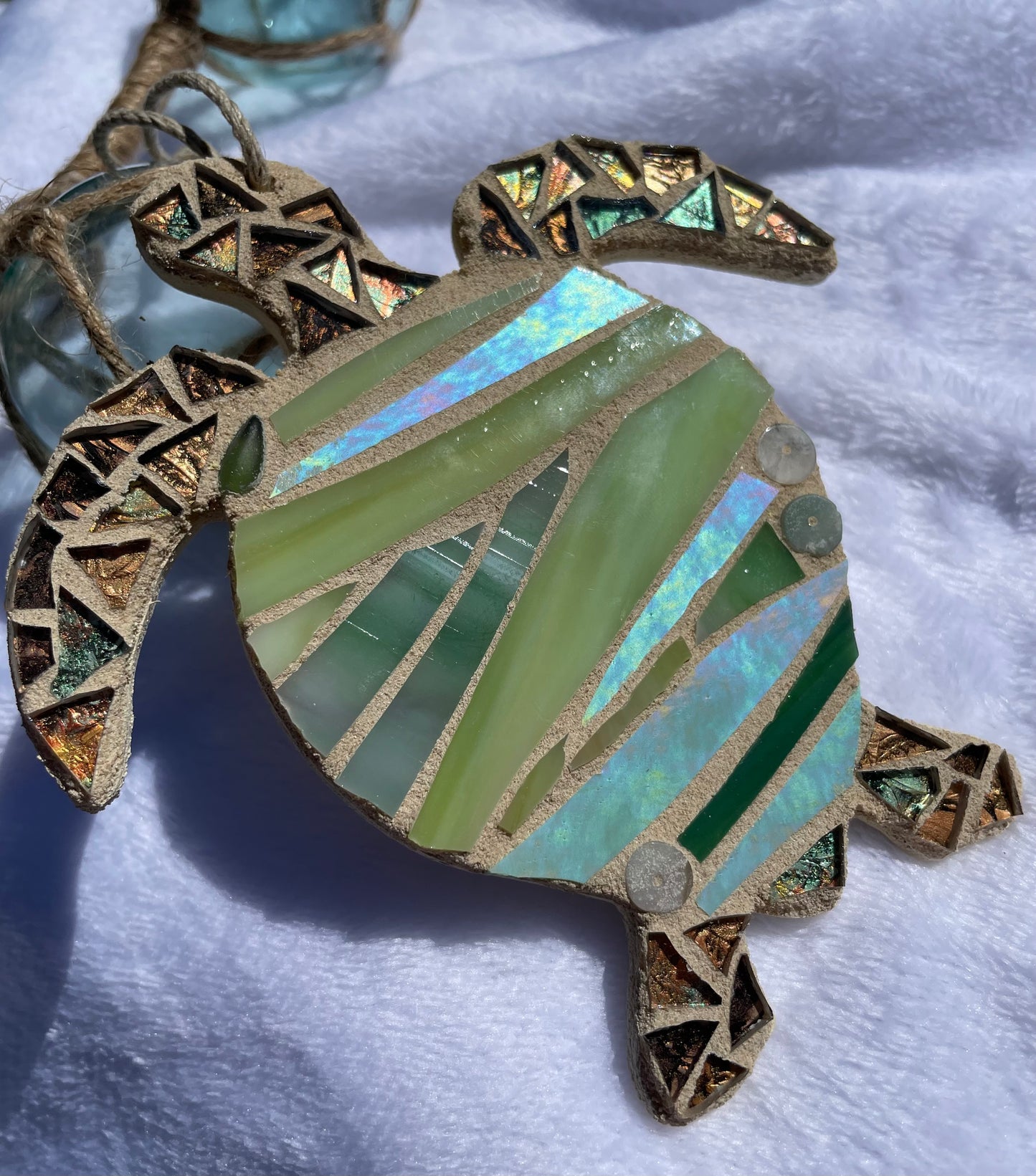 Green sea turtle glass/bead mosaic ornaments