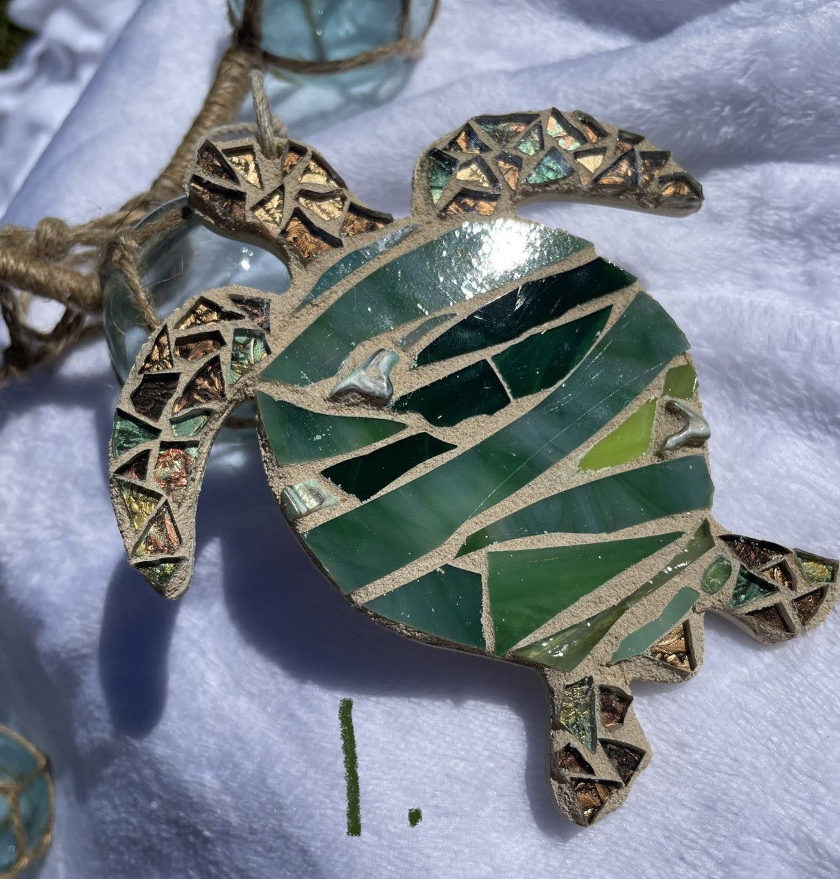 Green sea turtle glass/bead mosaic ornaments