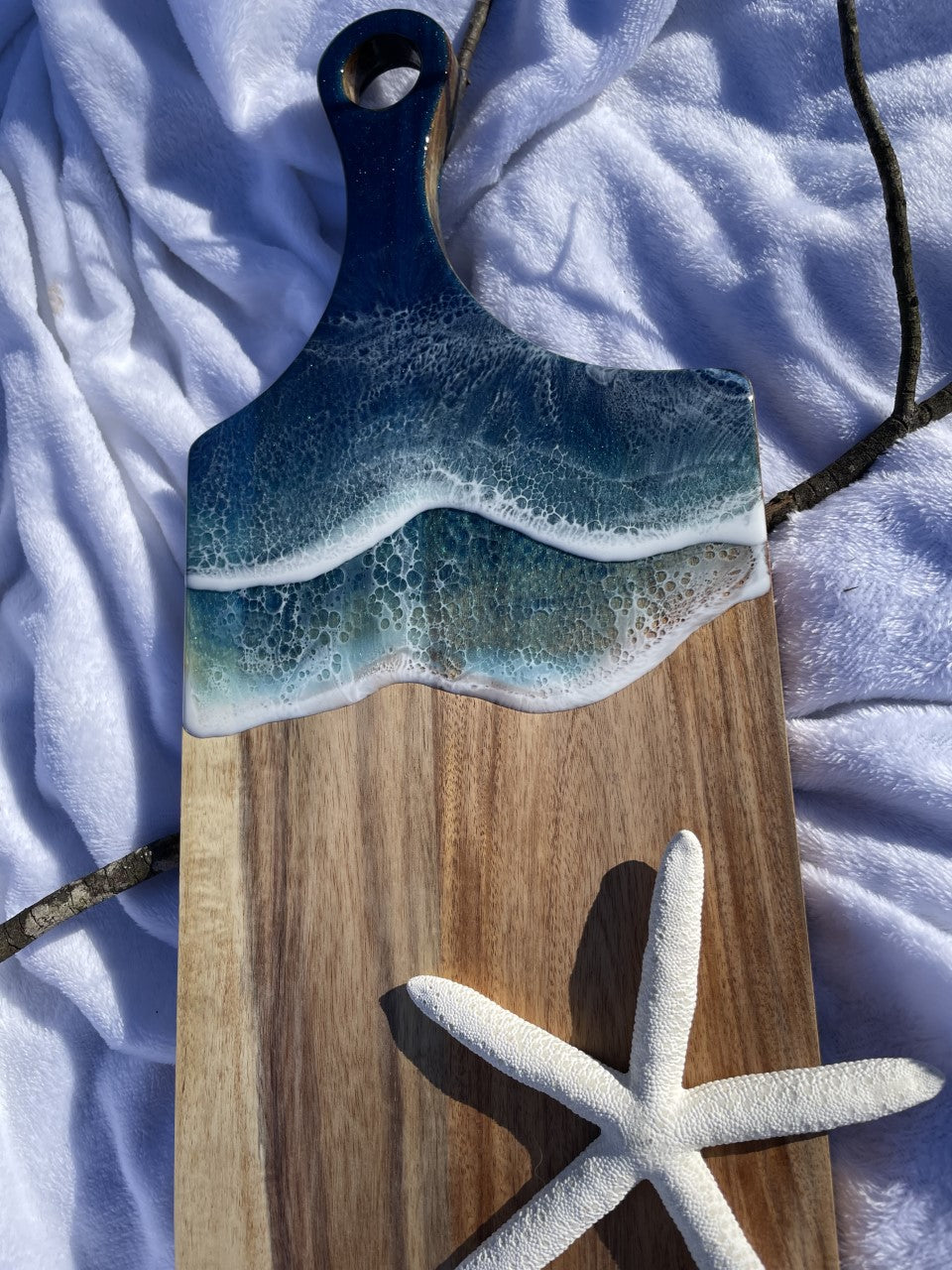 Asymmetrical resin ocean wave charcuterie board/platter