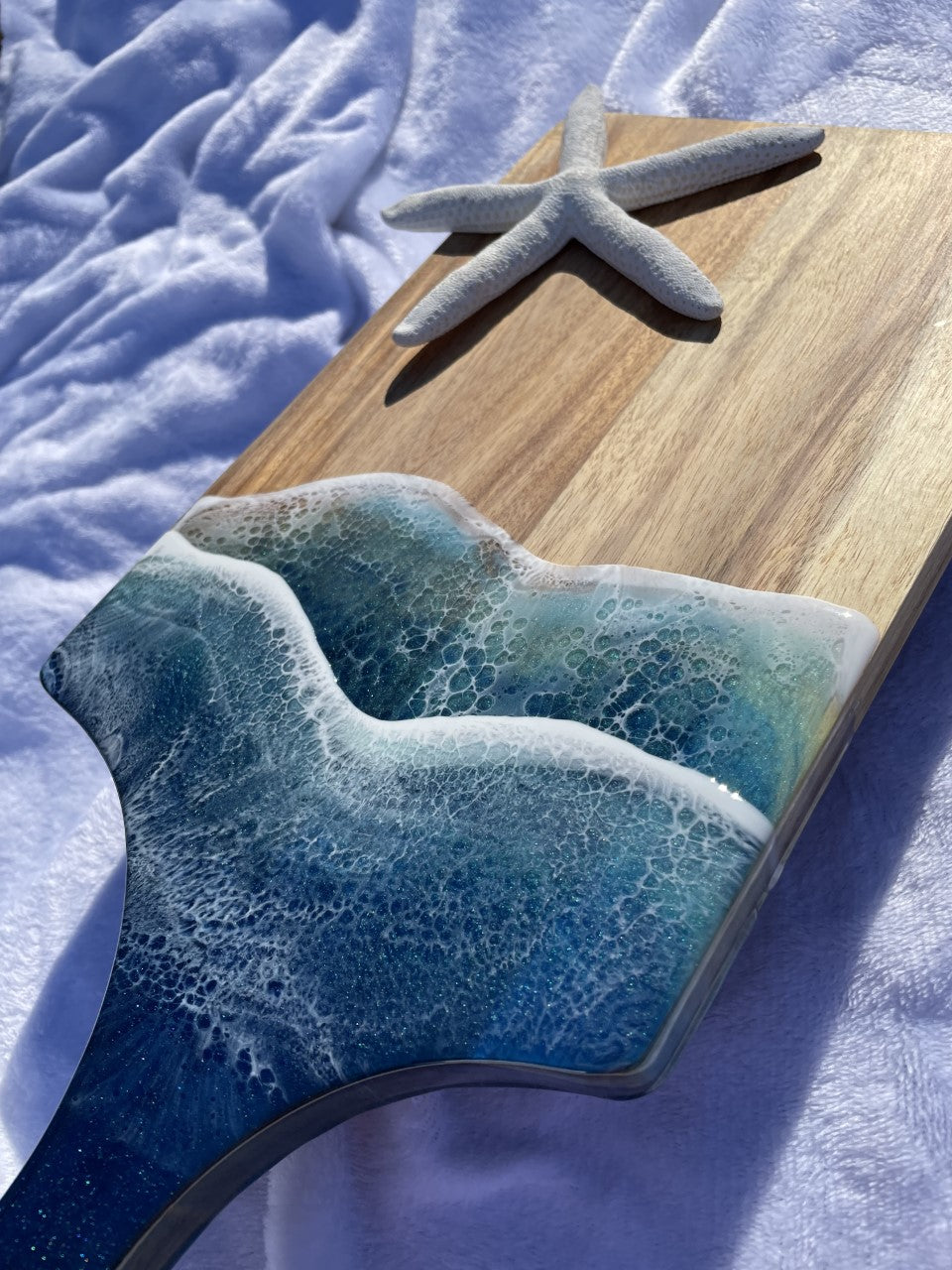 Asymmetrical resin ocean wave charcuterie board/platter